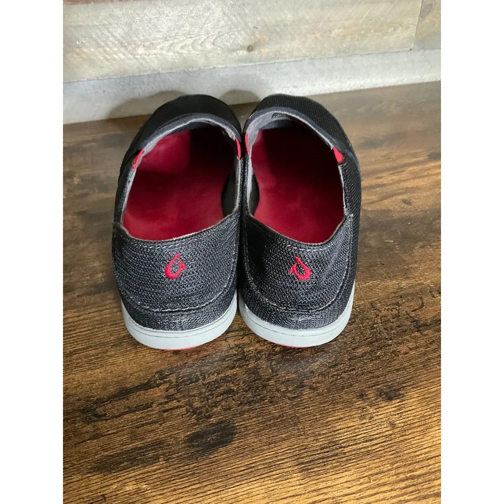 OluKai Nohea Mesh Mens Slip On Shoes Black Red Loafers 10188-4040 US 9.5